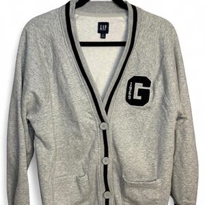 GAP Light Gray Men's Cardigan with Black Trim